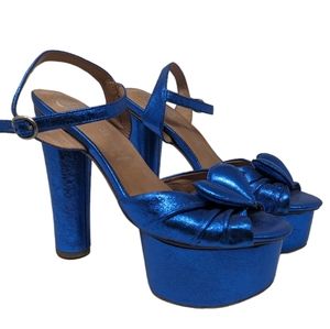 Jeffrey Campbell Metallic Puffy Heart Platform Sandal Cobalt Blue Size 9